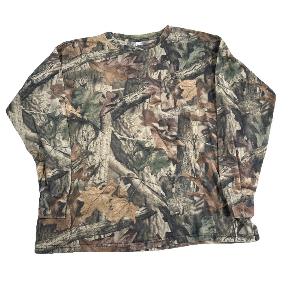 VTG XL Realtree Advantage Timber Camo Long Sleeve Pocket Hunting T-Shirt USA